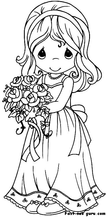 Printable beautiful girl in wedding dress coloring page